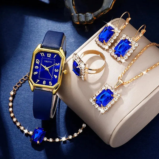 Luxury Women Quartz Watch Blue Leather