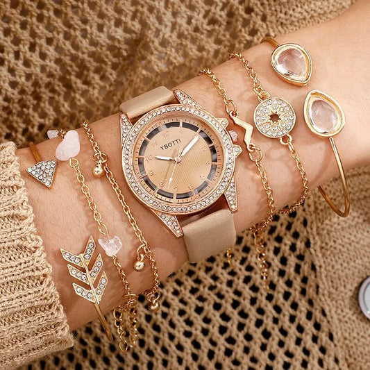 Luxury Khaki Leather Analog Wristwatch